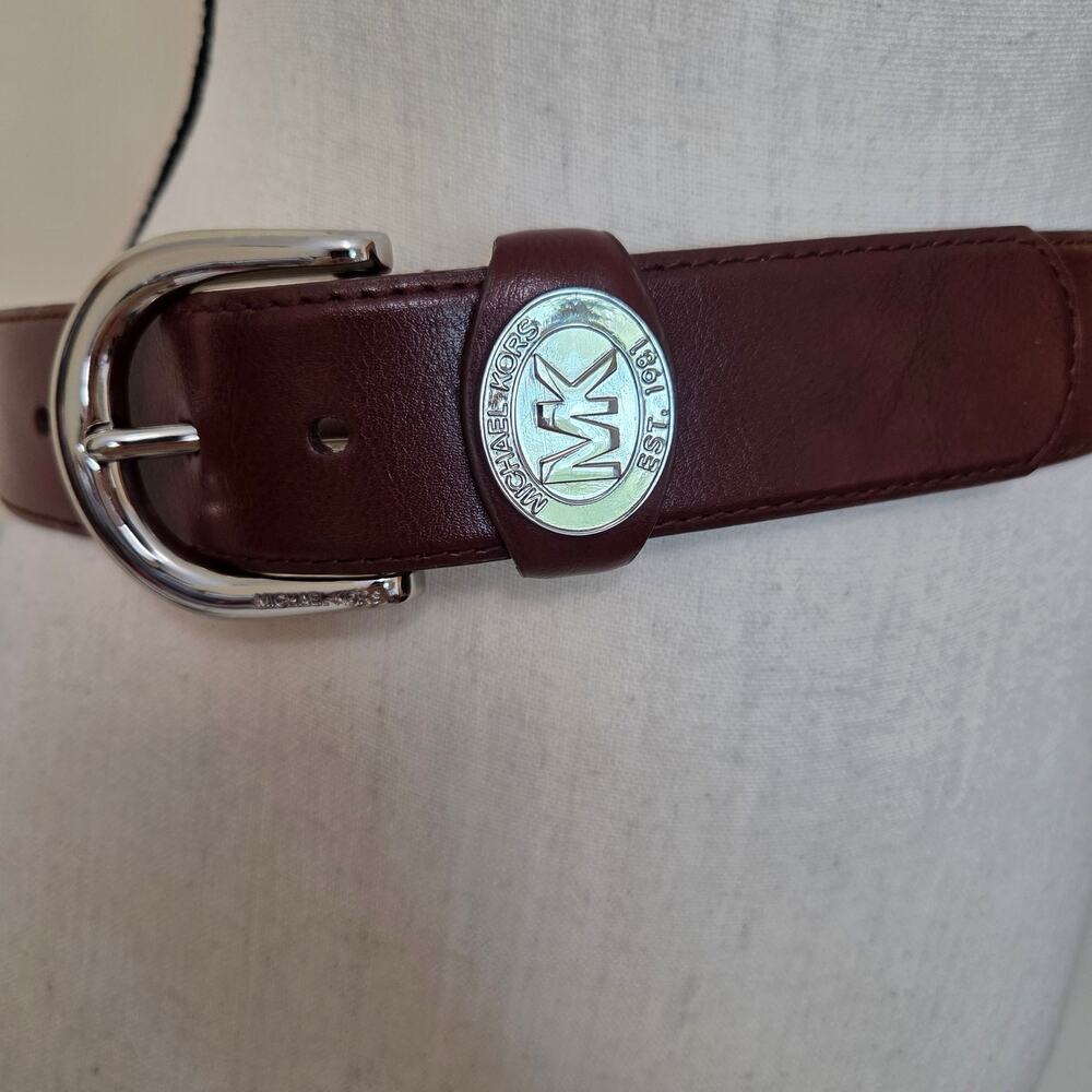 NWOT Michael Kors Women's Small Genuine Leather Belt Brown Silver-Tone